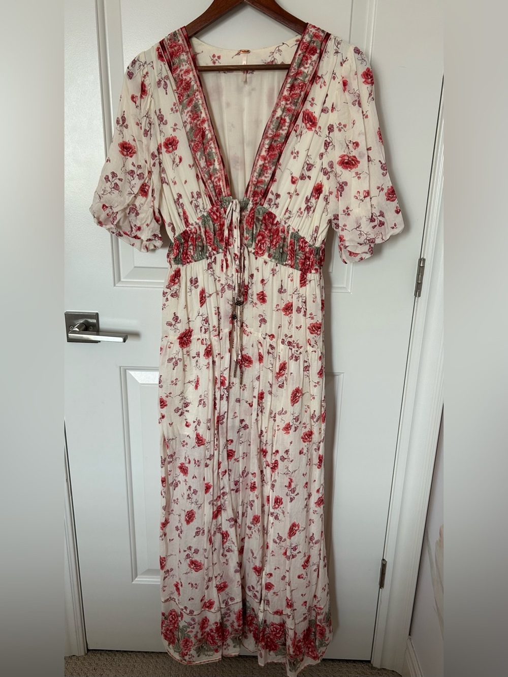 Free People Lysette Ivory Floral Maxi Dress Tea Combo Print Rose Sz S - Picture 9 of 16